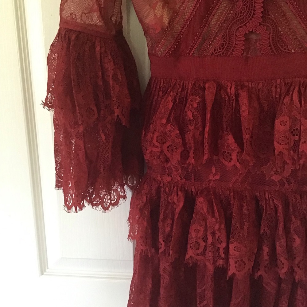 Self-Portrait Burgundy Lace Mini Dress XS - Picture 5 of 8